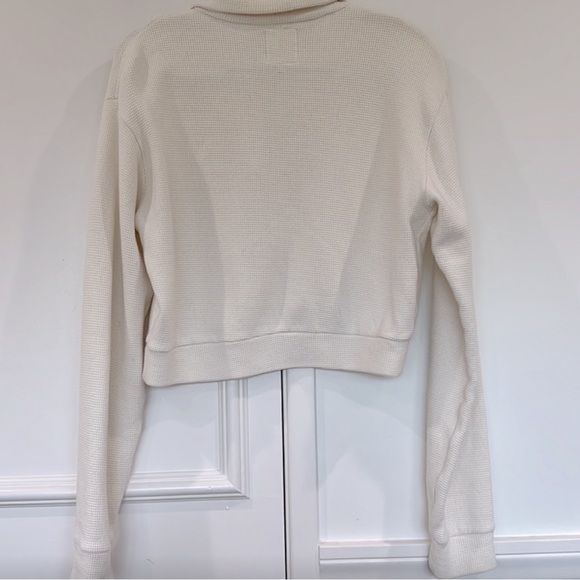 Women's White Half-Zip Sweater organic waffle - Picture 2 of 4